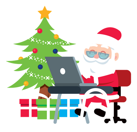 Santa Claus sending online gifts on laptop  Illustration