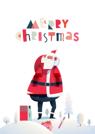 Santa Claus with Christmas gifts  イラスト