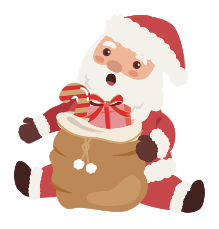 Santa Claus with surprise gift bag  Illustration