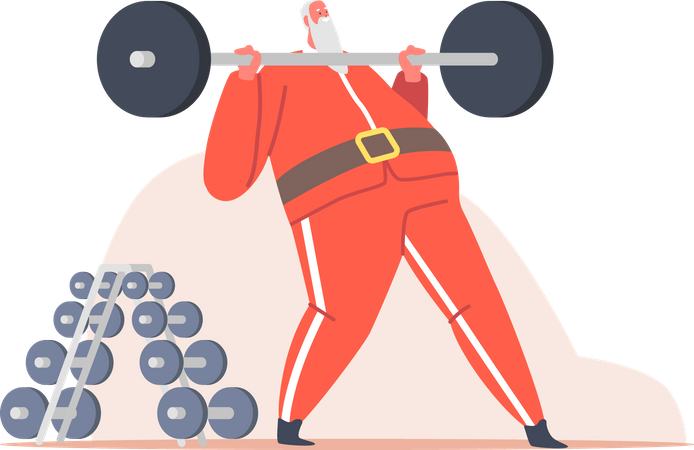 Santa Claus Workout in Gym  Illustration