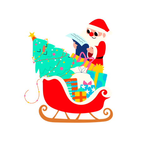 Santa reading christmas wislist  イラスト