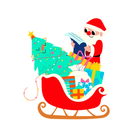 Santa reading christmas wislist  イラスト