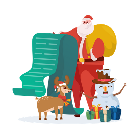 Santa with Christmas gift list  Illustration