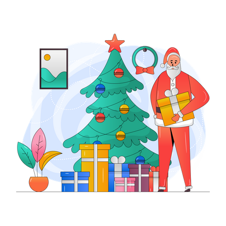 Santa with christmas gifts  イラスト