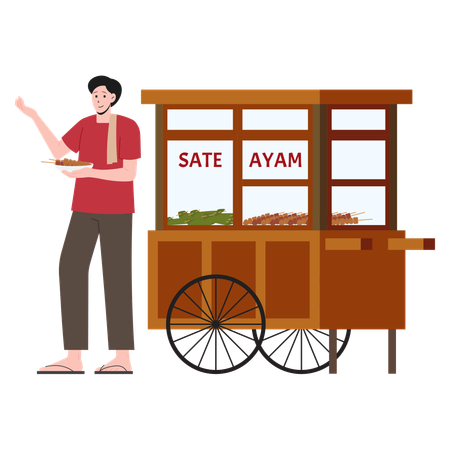 Sate Ayam Street Vendor  일러스트레이션