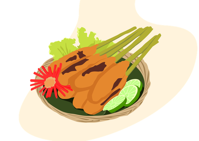 Sate Lilit from Indonesia  イラスト