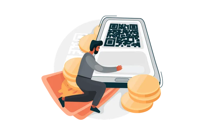 Scan QR code and send money  Illustration