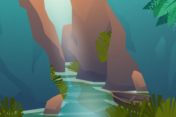 Scene nature streams flow through the gorge  イラスト