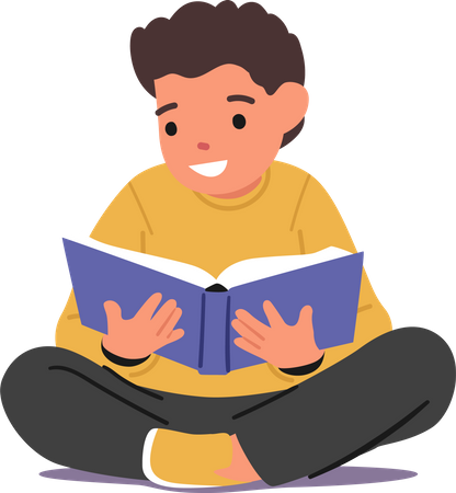 School boy reading to prepare for exams  Illustration