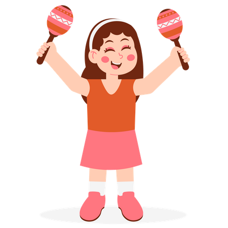 School Girl Playing Maracas Musical Instrument  イラスト