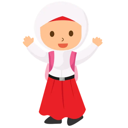 School Hijab Girl Waving Hand  Illustration