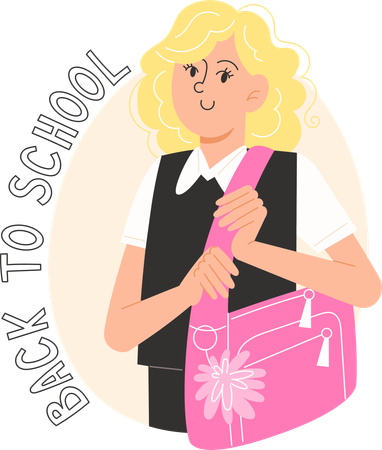 Schoolgirl with a school bag on her shoulder  Illustration