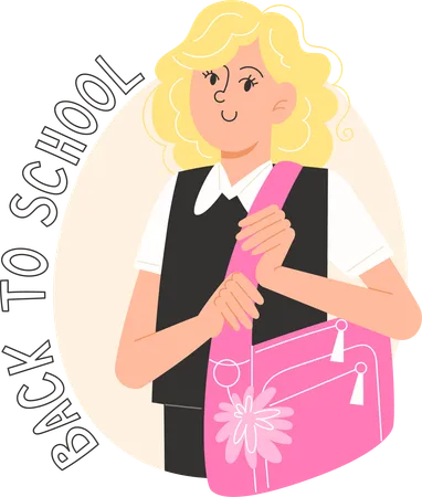 Schoolgirl with a school bag on her shoulder  Illustration