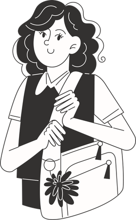 Schoolgirl with a school bag on her shoulder  Illustration