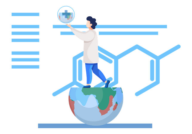 Science laboratory worker is standing on planet earth model  Illustration