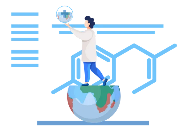 Science laboratory worker is standing on planet earth model  Illustration