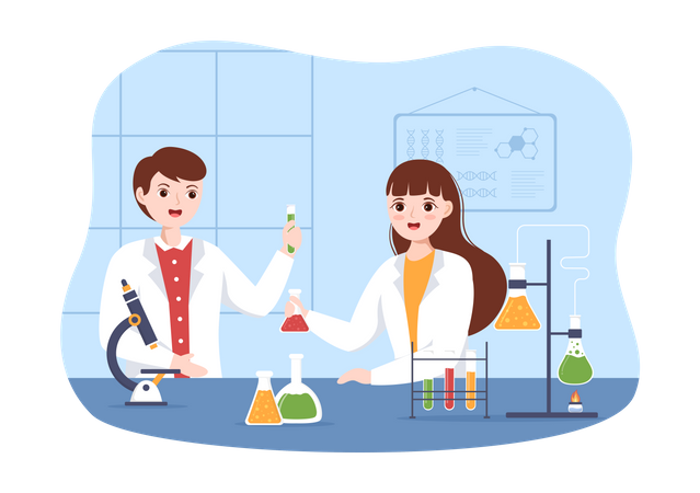 Scientifique effectuant des recherches scientifiques en laboratoire  Illustration