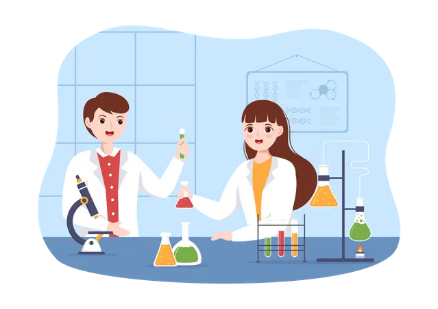 Scientifique effectuant des recherches scientifiques en laboratoire  Illustration