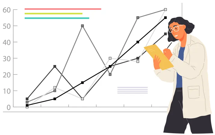 Scientifique travaillant avec l'analyse de données  Illustration