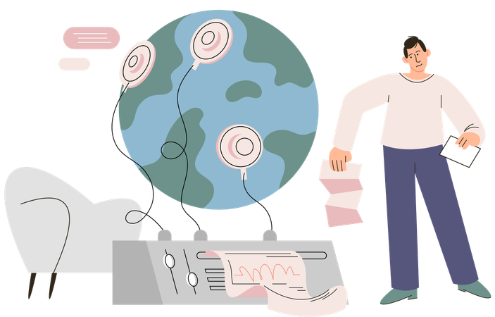 科学者が地球を研究する実験を実施  イラスト