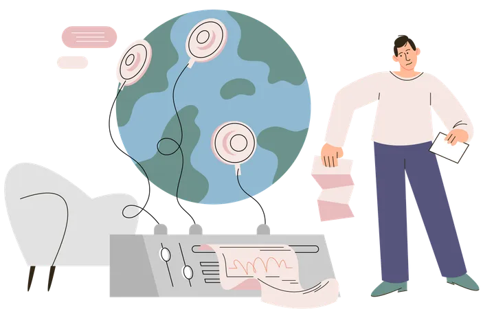 科学者が地球を研究する実験を実施  イラスト