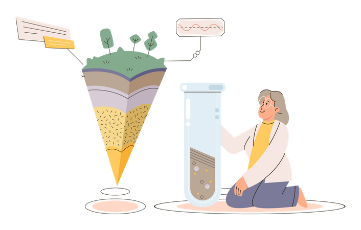 Scientist doing experimentation on soil quality  Illustration