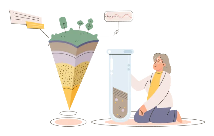 Scientist doing experimentation on soil quality  Illustration