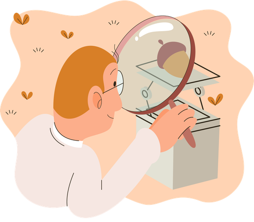 Scientist examining plant species using magnifying glass  Illustration