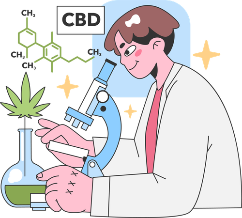 Scientist Growing Medical Cannabis and Preparing Homeopathic Medicine of Marijuana  Illustration