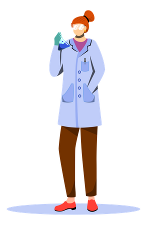 Scientist In Lab Coat With Protection Glasses  Illustration