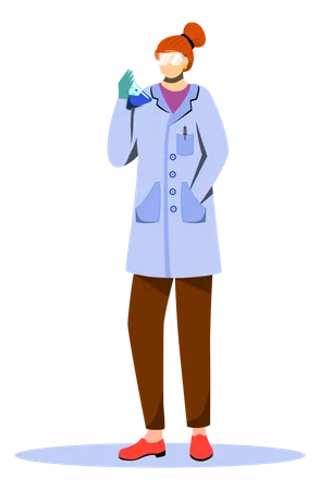 Scientist In Lab Coat With Protection Glasses  Illustration