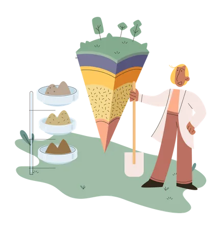 Scientist measuring soil ground levels  Illustration