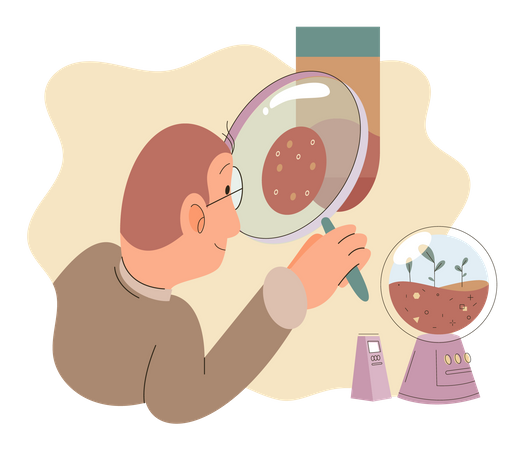 Scientist studying soil nutrients  Illustration