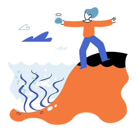 Scientist with test tube for biological analysis water source  Illustration