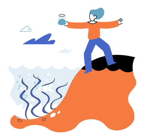 Scientist with test tube for biological analysis water source  Illustration