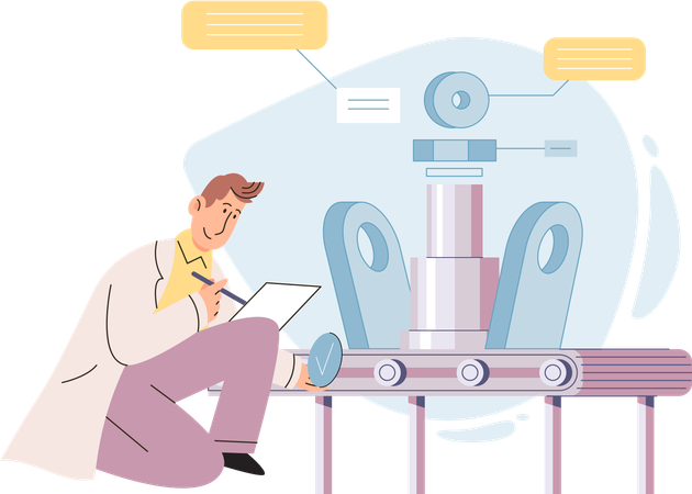 科学者が産業用コンベアで作業  イラスト