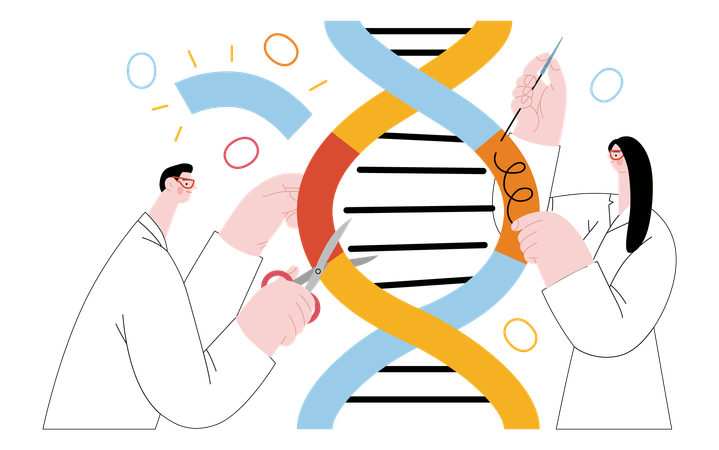 Scientists dissecting DNA double  Illustration