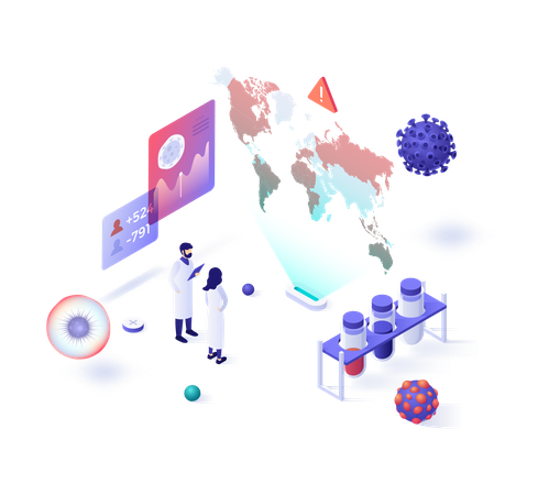Scientists doing worldwide analysis of coronavirus pandemic  Illustration