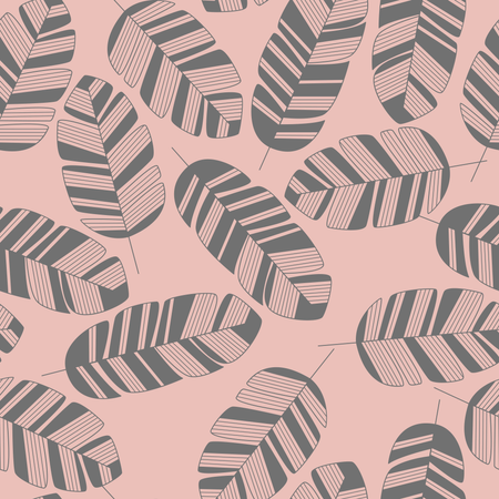 Seamless pattern with gray leaves on pink background  Illustration