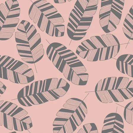 Seamless pattern with gray leaves on pink background  Illustration