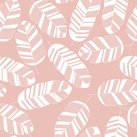 Seamless pattern with white leaves on pink background  Illustration