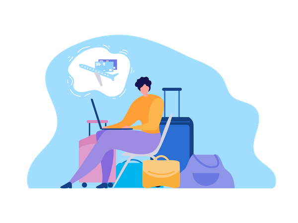 Searching Flights Schedules in Internet, Booking Tickets Online  イラスト