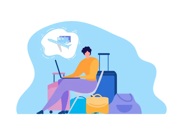 Searching Flights Schedules in Internet, Booking Tickets Online  イラスト