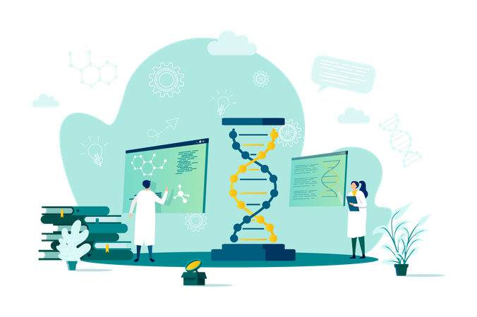 Clonación y recombinación de secuencias de ADN - biotecnología  Ilustración