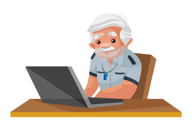 Security person monitoring CCTV cameras on laptop  Illustration