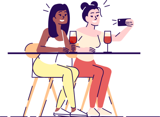 Selfie im Café  Illustration