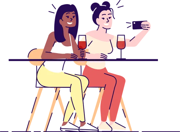 Selfie im Café  Illustration