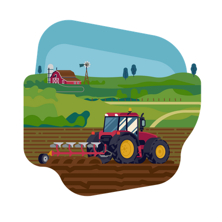 Sembradoras con ayuda de tractor  Ilustración