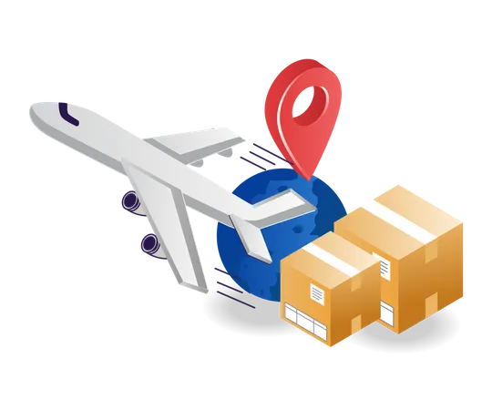 Sending goods abroad by plane  Illustration