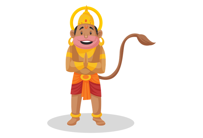 Senhor Hanuman em pé pose de saudação indiana  Ilustração